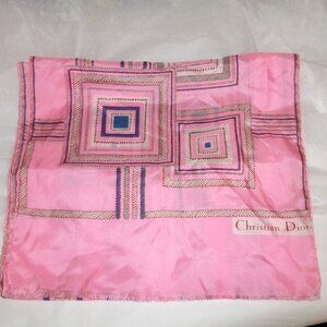 Vintage Christian Dior Silk Scarf AS-IS Pink Blue White STAINED Pls See Pictures